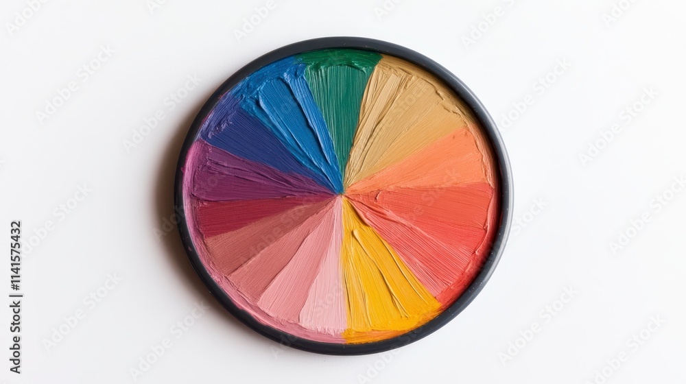 Poster a vibrant color wheel displaying various shades arranged in a circular palette, ideal for artistic p