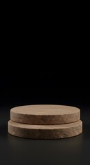 Brown stone podium, Cosmetic display stand on black background. 3D rendering