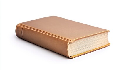 Obraz premium A simple, elegant book with a textured cover, resting on a white background, symbolizing knowledge and literature.