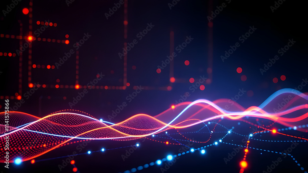 Poster abstract digital network: a captivating abstract background image featuring vibrant red and blue lin