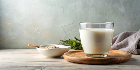 Minimalist Bowl of Fresh Milk on a Simple Background - Pure, Natural, Dairy, Organic, Healthy, Creamy, White, Texture, Light, Minimalism