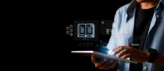 Education concept for success. E-learning program certificate and online education learning...