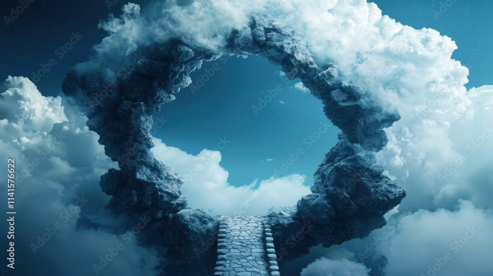 Wall mural surreal celestial bridge amidst clouds in a dreamlike sky setting