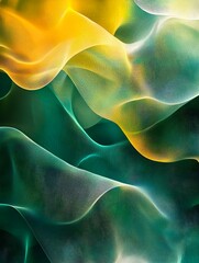 Obraz premium A smooth digital mesh of overlapping semi-transparent layers in green and yellow tones