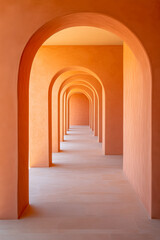 Fototapeta premium Beautiful orange arches create a serene passageway in a modern architectural space