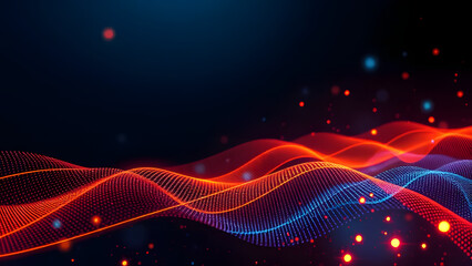 Abstract Digital Network: A captivating abstract background image featuring vibrant red and blue lines forming dynamic waves across a black, starry background.