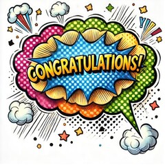 Celebratory congratulations graphic colorful comic style fun environment vibrant viewpoint cheerful concept