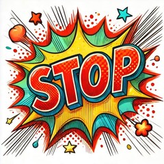 Fototapeta premium Dynamic stop sign design urban environment graphic illustration colorful style pop art concept for attention