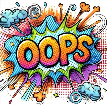 Creative comic style graphic featuring colorful oops expression digital artwork vibrant environment dynamic viewpoint