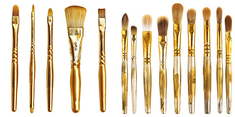 Gold brush stokes set isolated on a white background. Generative AI.