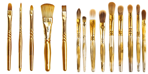 Gold brush stokes set isolated on a white background. Generative AI.