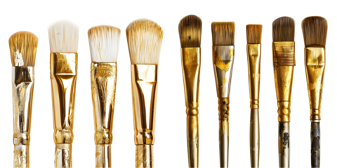 Gold brush stokes set isolated on a white background. Generative AI.