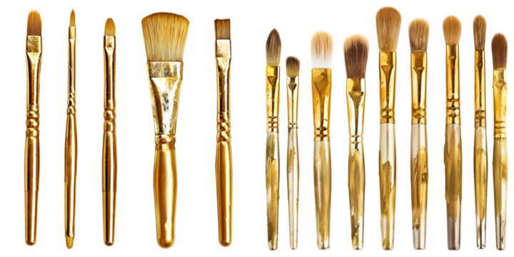 Gold brush stokes set isolated on a white background. Generative AI.