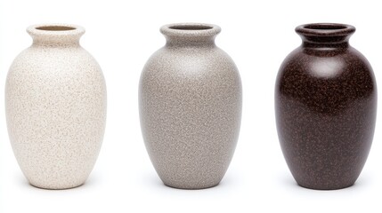 Three elegant ceramic vases in varying neutral tones showcase modern design, perfect for any decor style.
