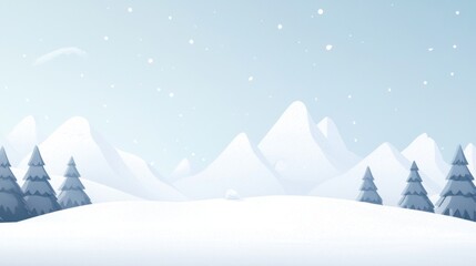 Tranquil snow-covered landscape with mountains and pine trees in winter