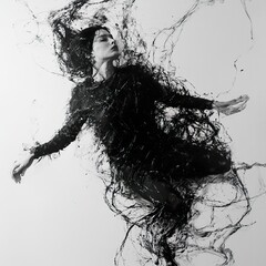 Fototapeta premium Abstract Monochrome Painting: A Woman's Inner Turmoil