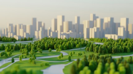 Urban climate adaptation strategy depicting green spaces and pathways