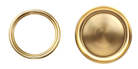 Gold Round Vintage Photo Frame 3d Illustration isolated on a white background. Generative AI.