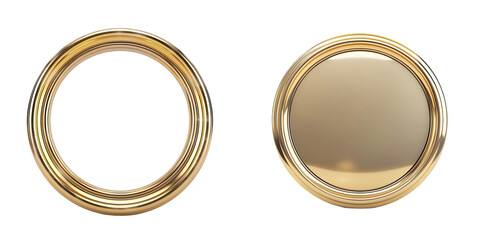 Gold Round Vintage Photo Frame 3d Illustration isolated on a white background. Generative AI.