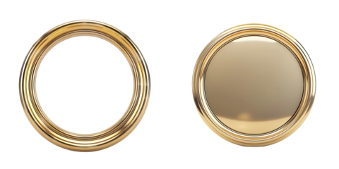 Gold Round Vintage Photo Frame 3d Illustration isolated on a white background. Generative AI.