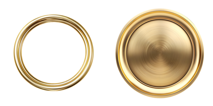 Gold Round Vintage Photo Frame 3d Illustration isolated on a white background. Generative AI.