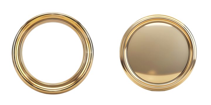 Gold Round Vintage Photo Frame 3d Illustration isolated on a white background. Generative AI.