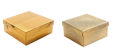 Golden gift box isolated on a white background. Generative AI.