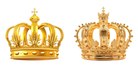 Golden royal king crown isolated on a white background. Generative AI.