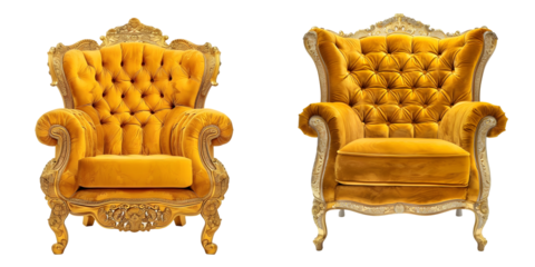 Golden throne Armchair isolated on a white background. Generative AI.