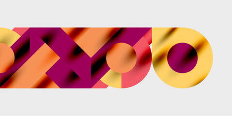Obraz premium Modern abstract background featuring circles, lines, and triangles in a dynamic geometric composition. Perfect for stylish, tech, or creative-themed designs