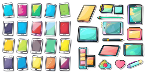 Graphic Tablet stickers set isolated on a white background. Generative AI.