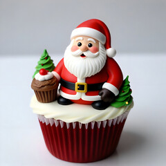 Obraz premium Santa Claus Cupcake with Festive Decorations Generative AI