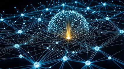 Obraz premium Using lines, nodes, and glowing particles to express information processing and visualize the interaction between quantum computing and AI.