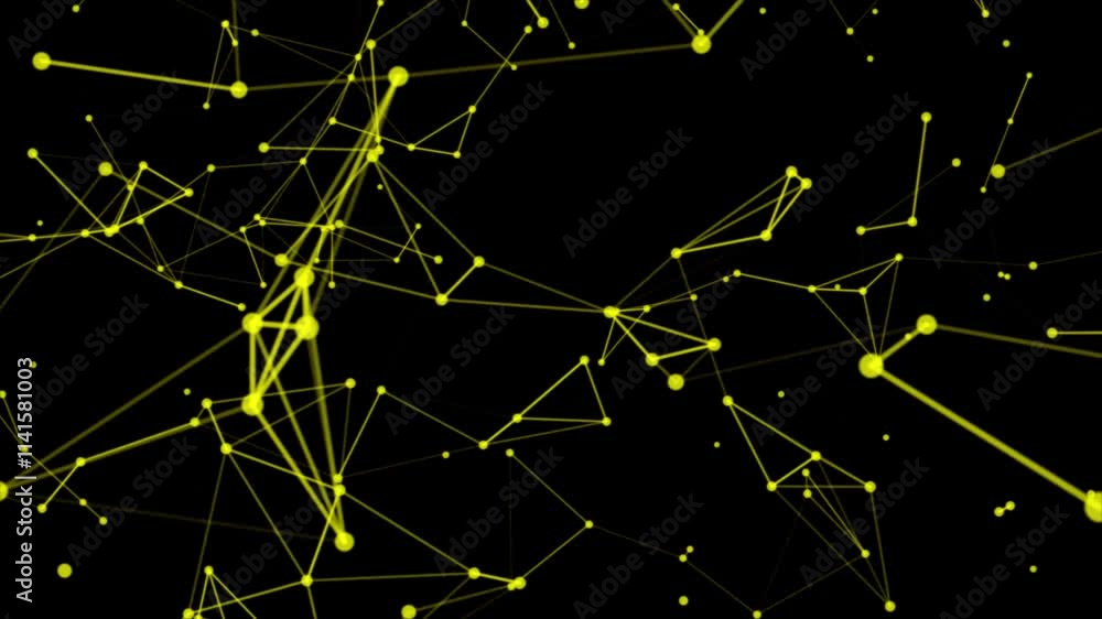 Poster connected yellow lines and dots on a black abstract background. glowing blue plexus. abstract plexus