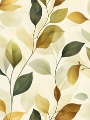 A repeating organic pattern of abstract leaves and vines in muted beige and olive tones, ideal for nature-inspired themes. 