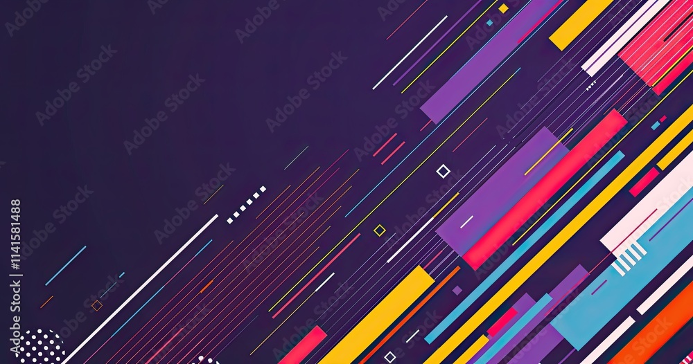 Poster abstract design with vibrant lines and shapes on a dark background, suitable for digital use.