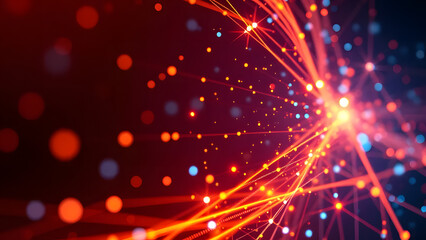 Obraz premium Abstract Network: A mesmerizing abstract digital art image, showcasing a dynamic network of interconnected nodes and lines. The nodes glow in vibrant red and blue hues.