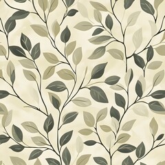 A repeating organic pattern of abstract leaves and vines in muted beige and olive tones, ideal for nature-inspired themes. 