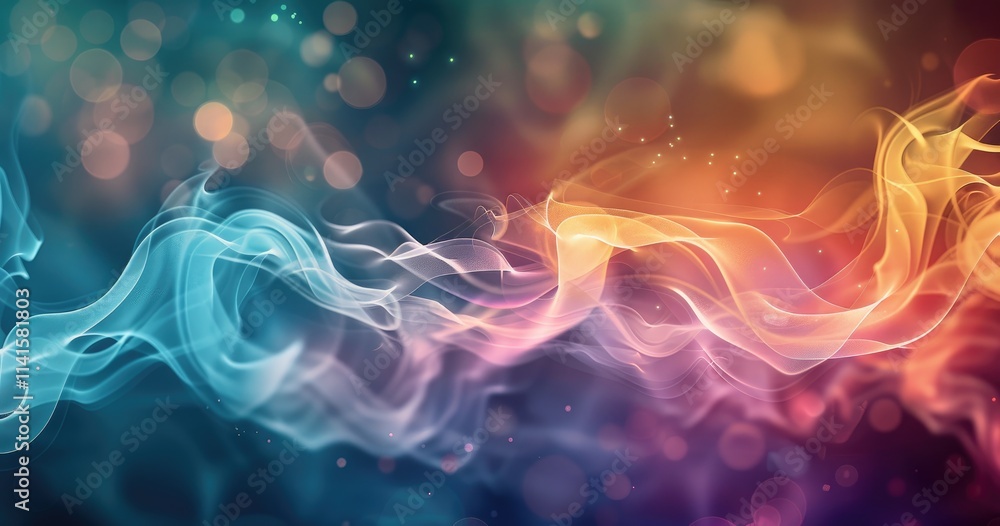 Poster abstract swirling smoke patterns in vibrant colors, creating a visually captivating effect.
