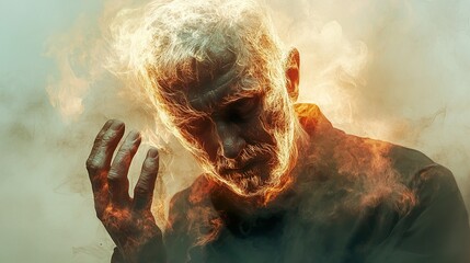 Obraz premium Burning Soul: A Surreal Portrait of Inner Turmoil