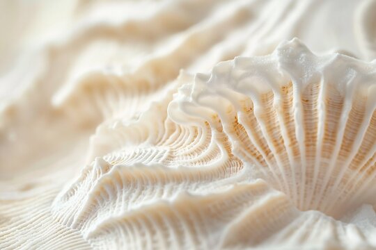 A close-up of a seashell nestled in soft sand highlights its intricate textures and natural beauty, ideal for nature and beach lovers.