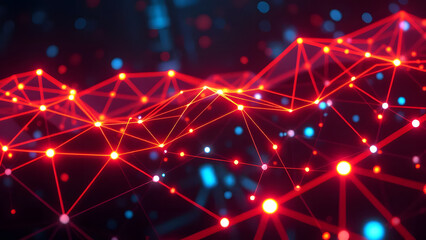 Abstract Network: A mesmerizing abstract visualization of a network, with glowing red lines and nodes forming a dynamic pattern against a dark background.