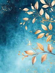 Winter background vector. Hand painted watercolor and gold brush texture, Flower and botanical leaves hand drawing. Abstract art design for wallpaper, wall arts, cover, wedding and. invite card.