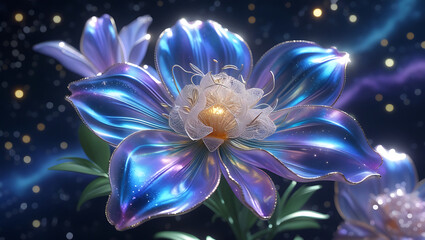 Fototapeta premium jasmine flower in cosmic background, created by generative AI