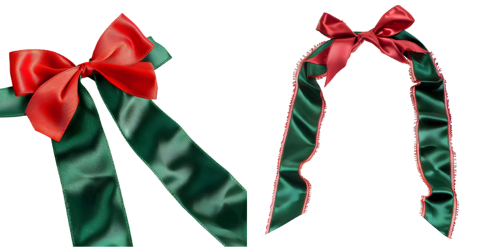 Green ribbon with red bow on top left corner, transparent. Generative AI.