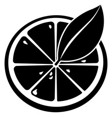 black icon of half a lemon or orange with a leaf without background