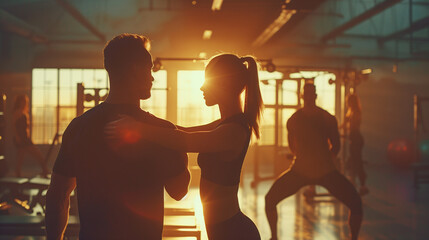 Fototapeta premium Couple working out together in a gym.
