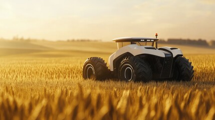 A modern tractor with GPS technology in a golden wheat field, representing innovation in agriculture.