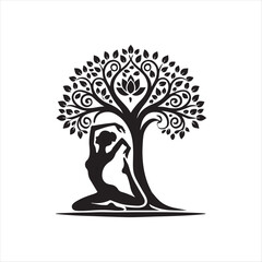yoga tree pose silhouette vector logo illustration