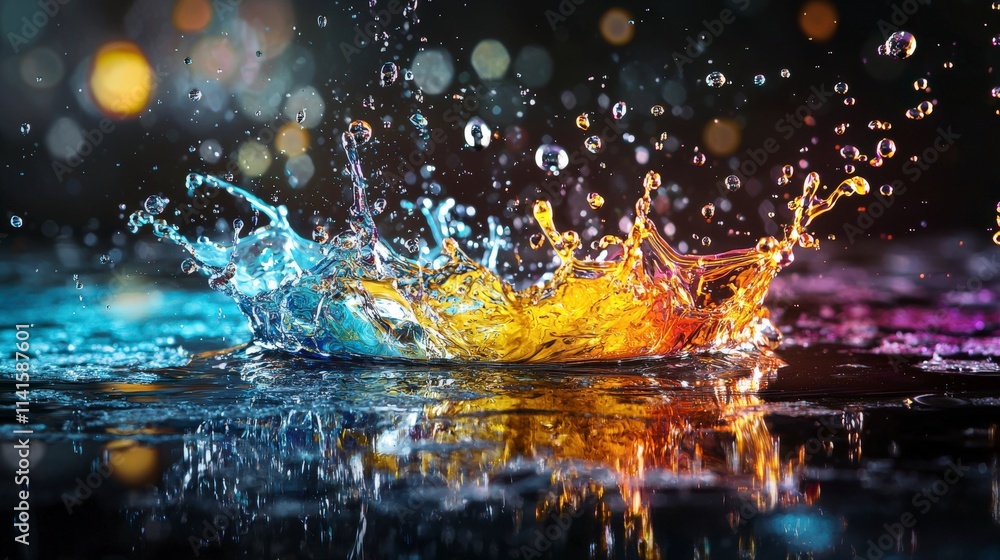 Aufkleber Vibrant water splashing action reflective surface high-speed photography dynamic environment close-up shot artistic concept
